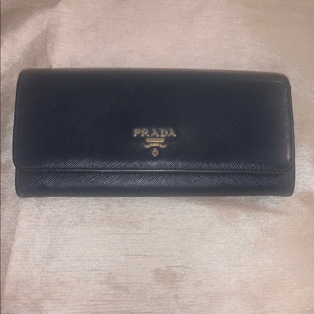 Prada Blue/Black Saffiano Leather Wallet